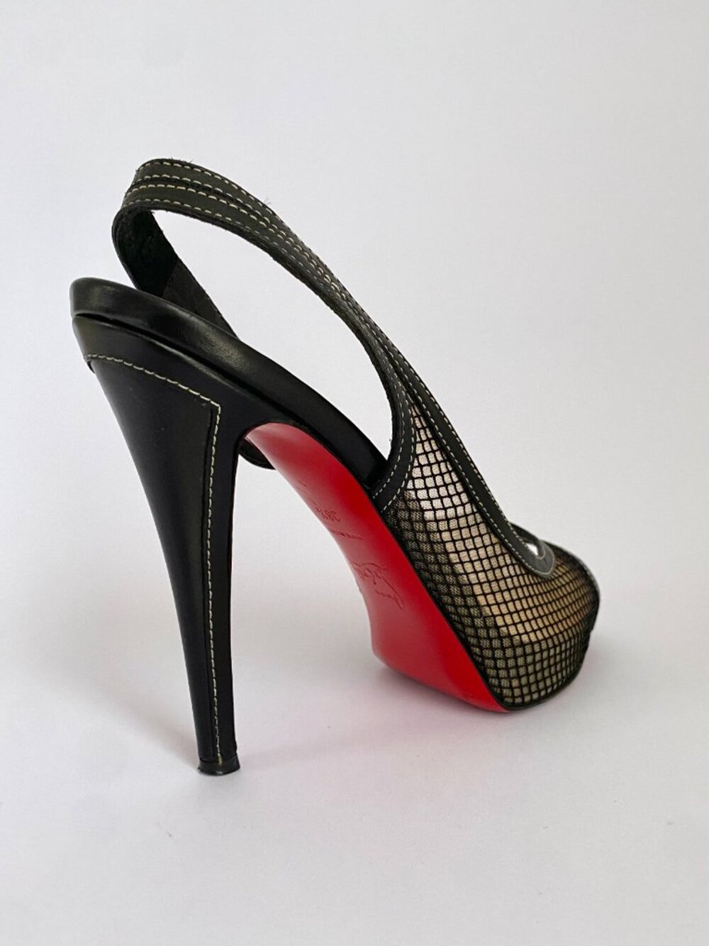 Christian Louboutin Black Mesh Peep-Toe Slingback Platform Heels | Size 38.5 - Picture 3 of 11